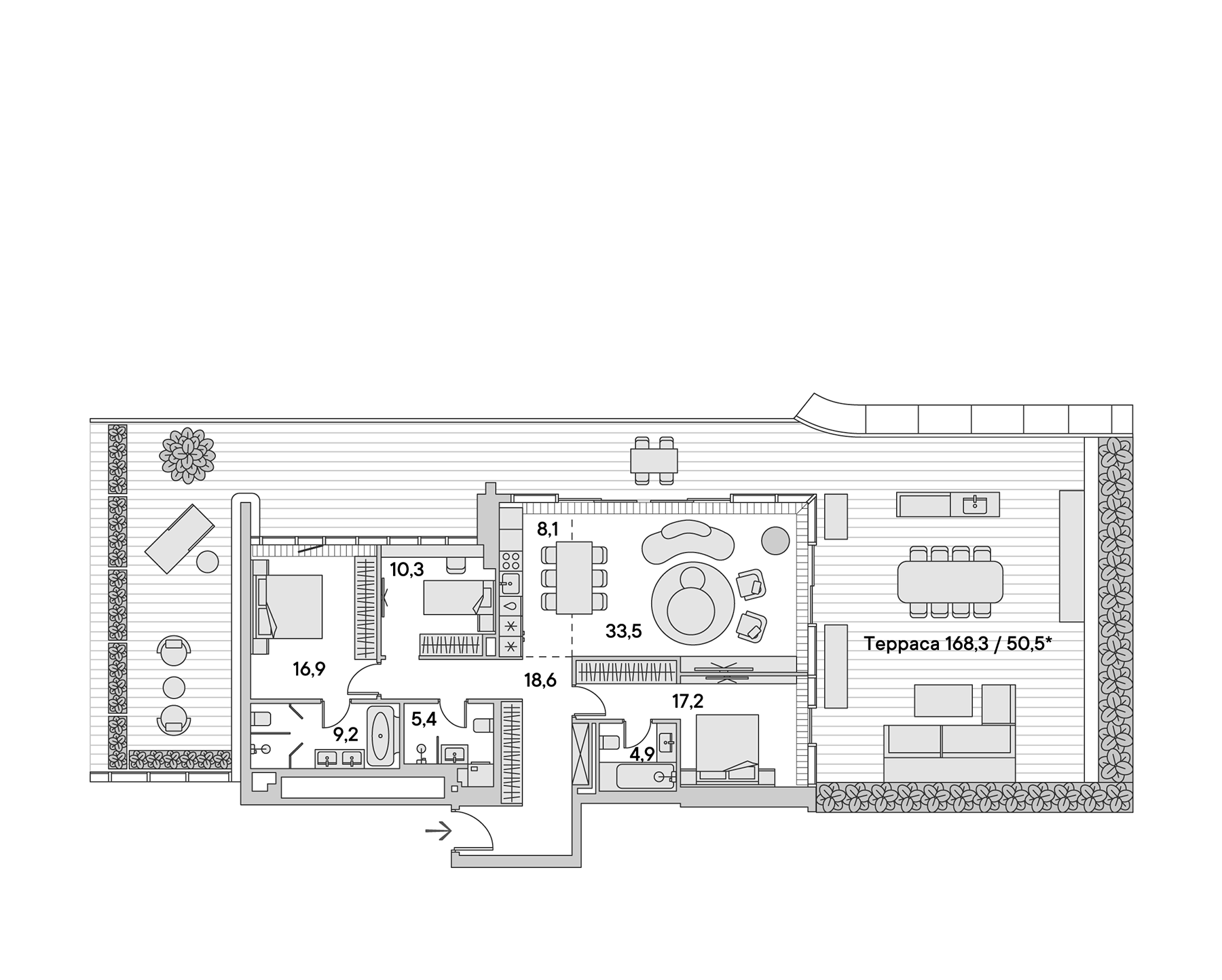Планировка — Springs, 4-комн., 131 м²