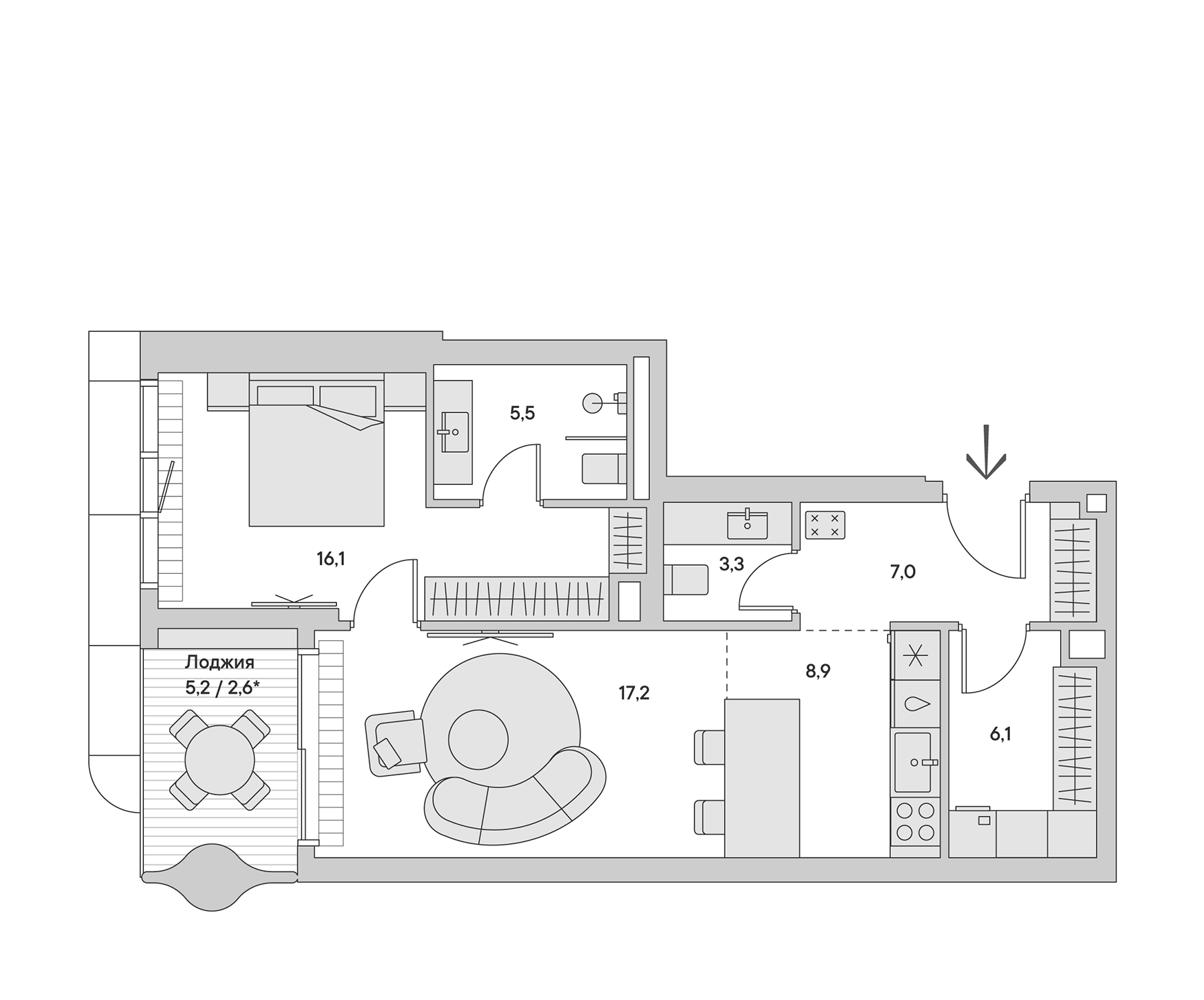 Планировка — Springs, 2-комн., 66 м²