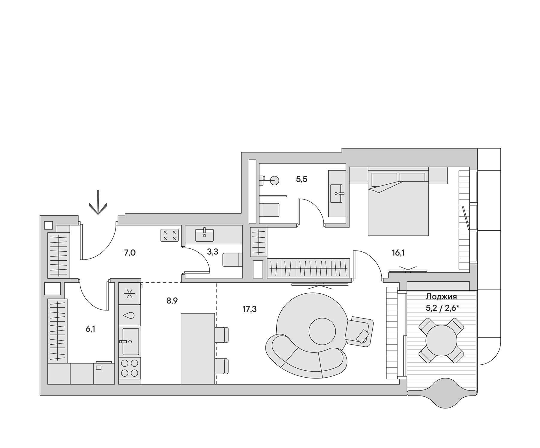 Планировка — Springs, 2-комн., 66 м²