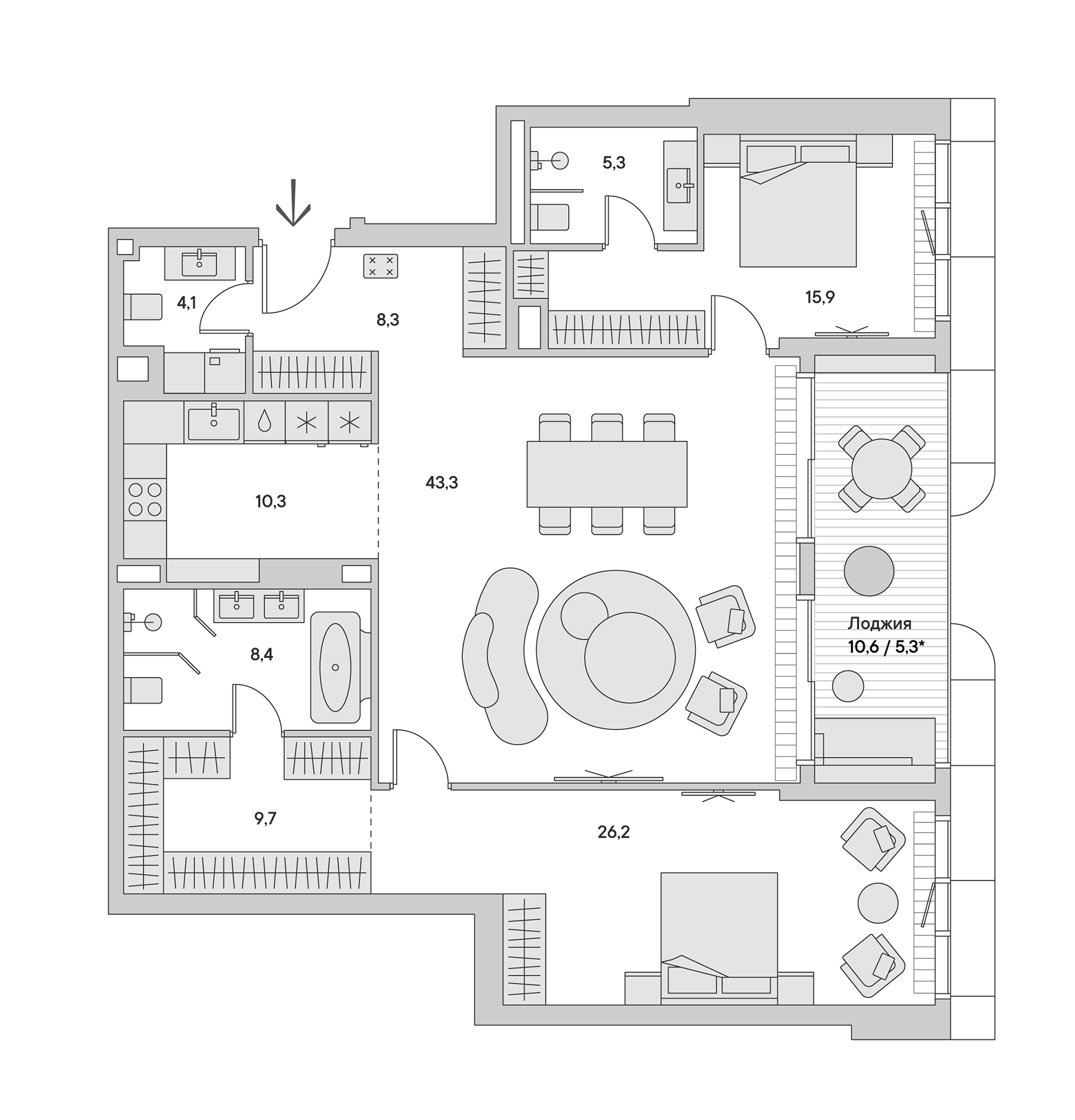 Планировка — Springs, 3-комн., 134 м²