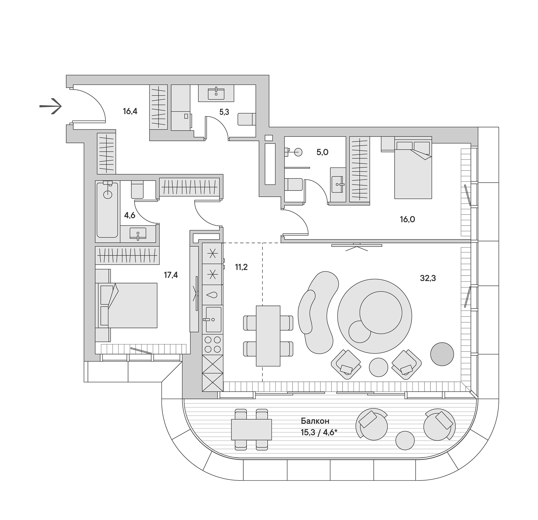 Планировка — Springs, 3-комн., 110 м²