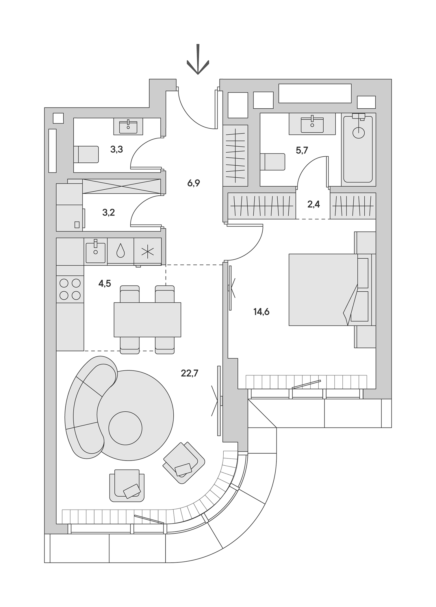 Планировка — Springs, 2-комн., 64 м²