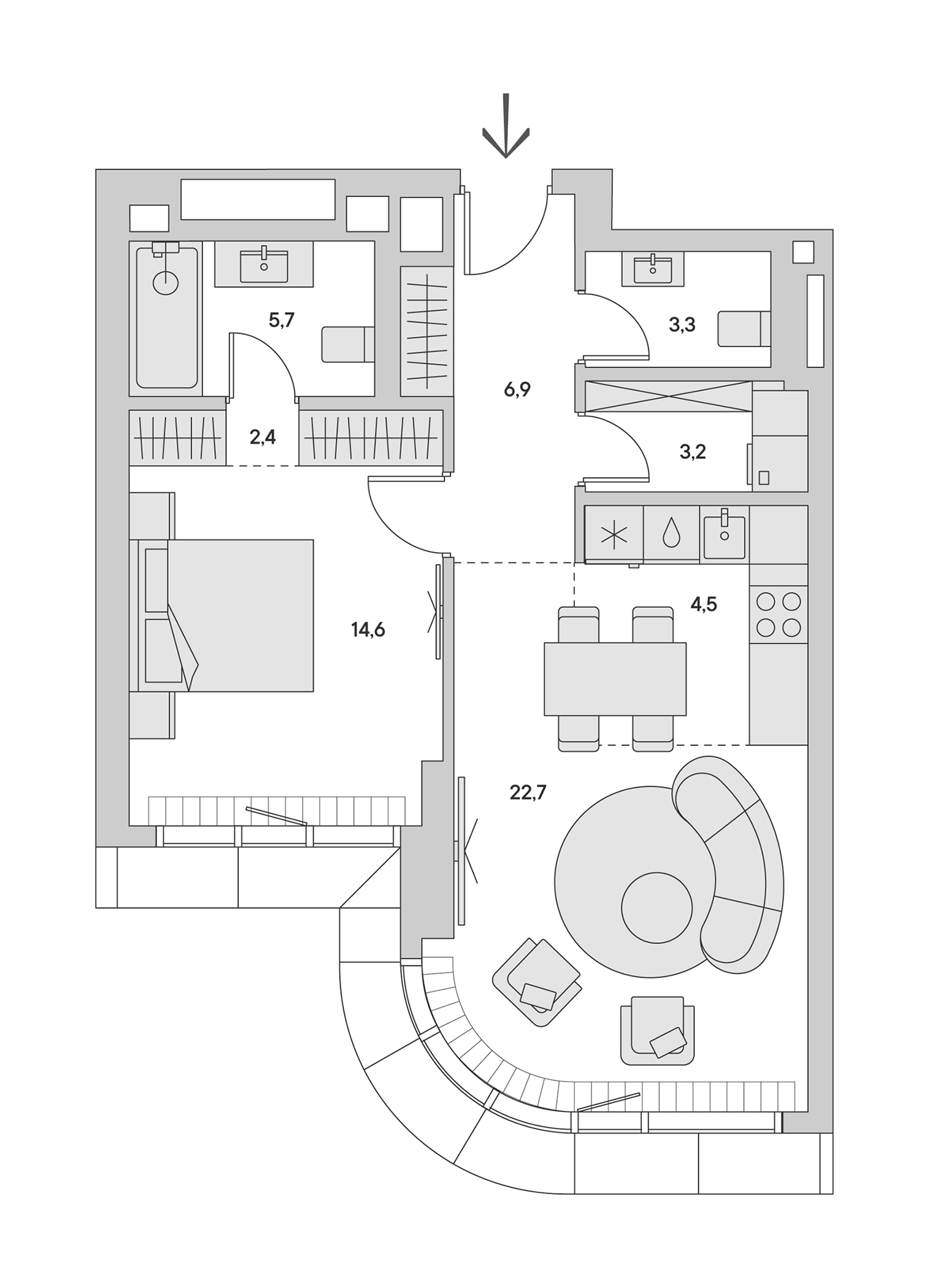 Планировка — Springs, 2-комн., 65 м²