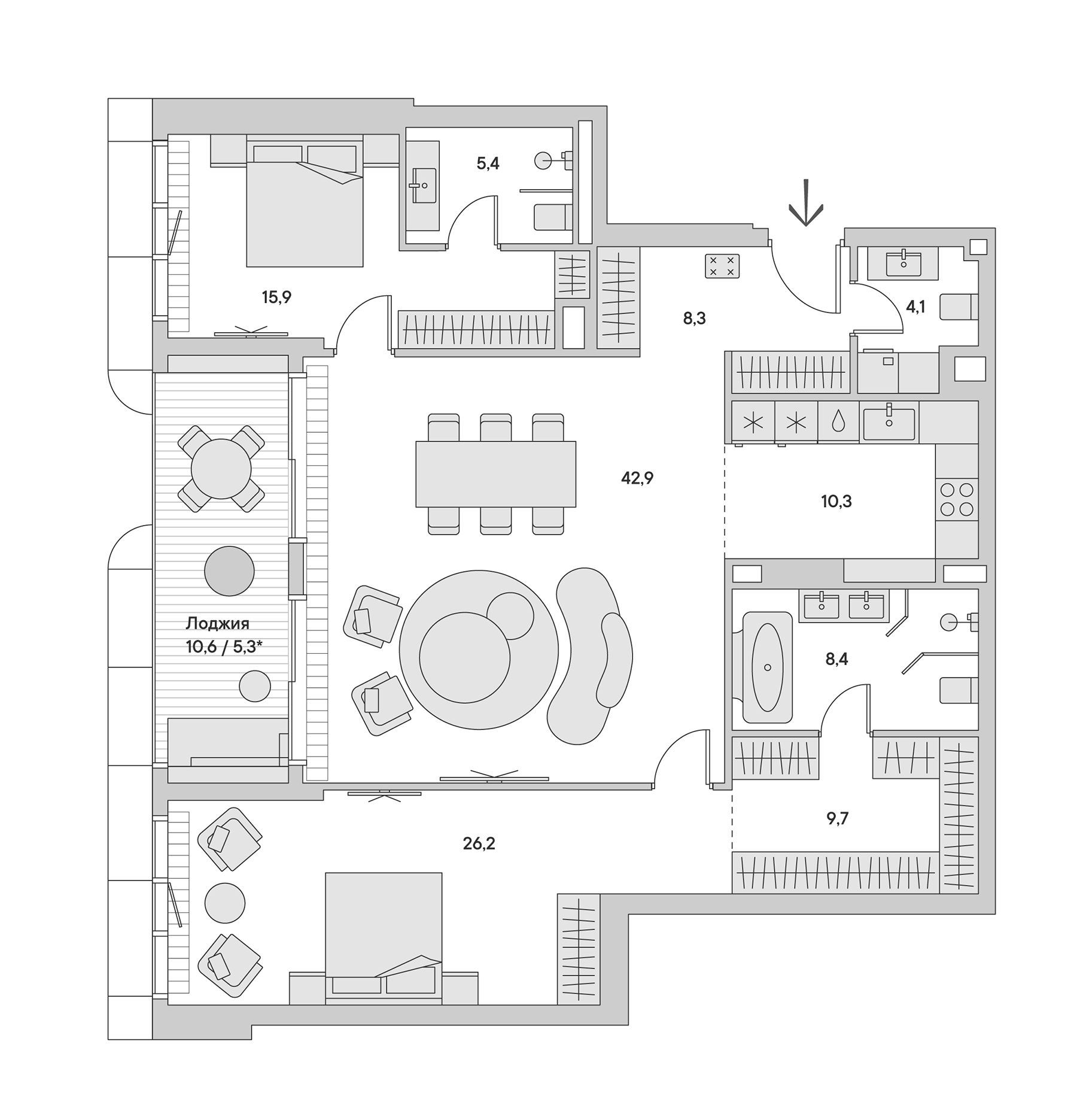 Планировка — Springs, 3-комн., 138 м²