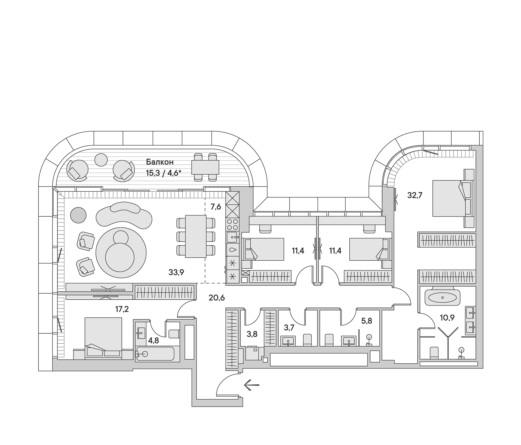 Планировка — Springs, 5-комн., 167 м²