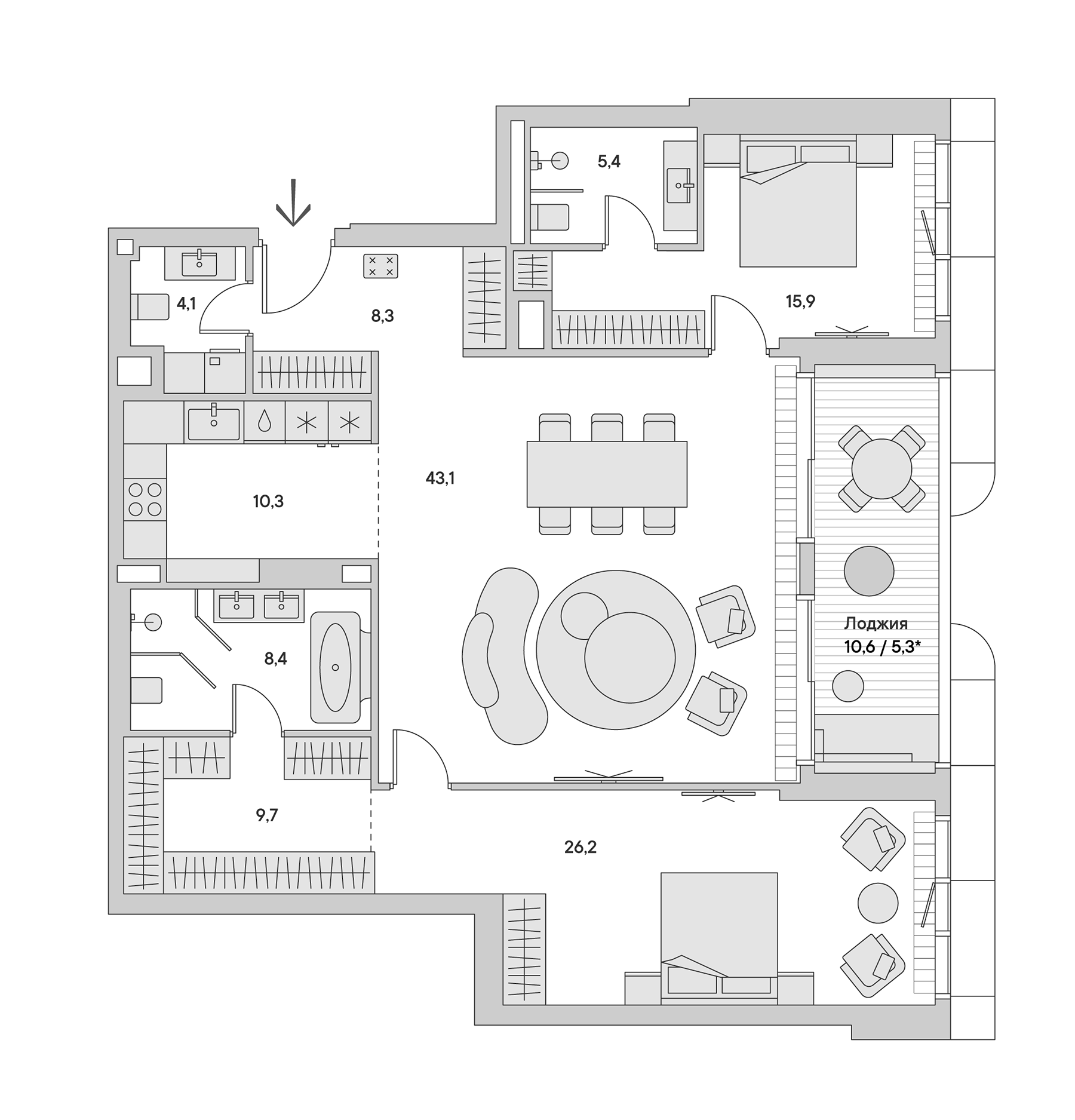 Планировка — Springs, 3-комн., 134 м²