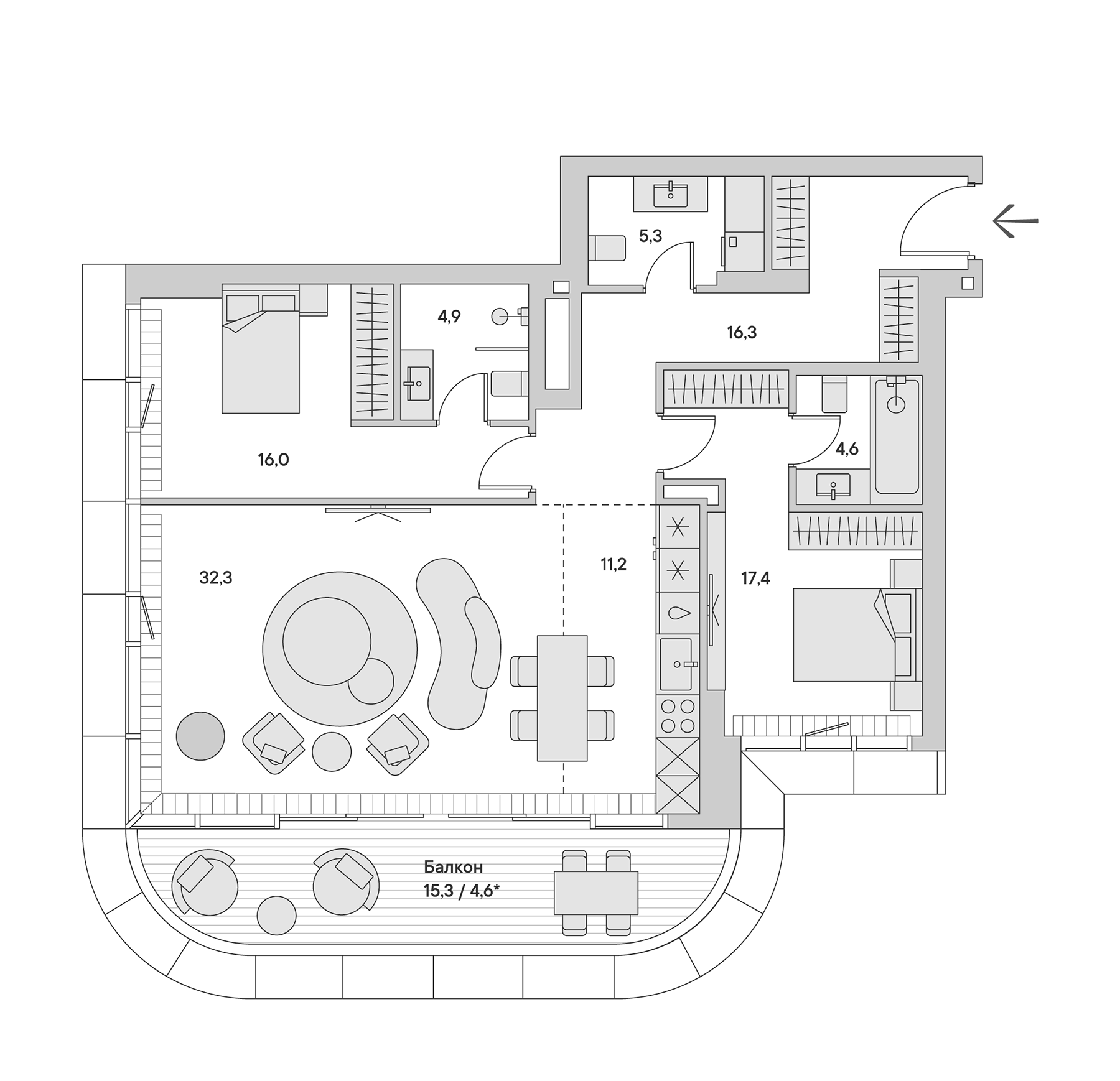 Планировка — Springs, 3-комн., 110 м²
