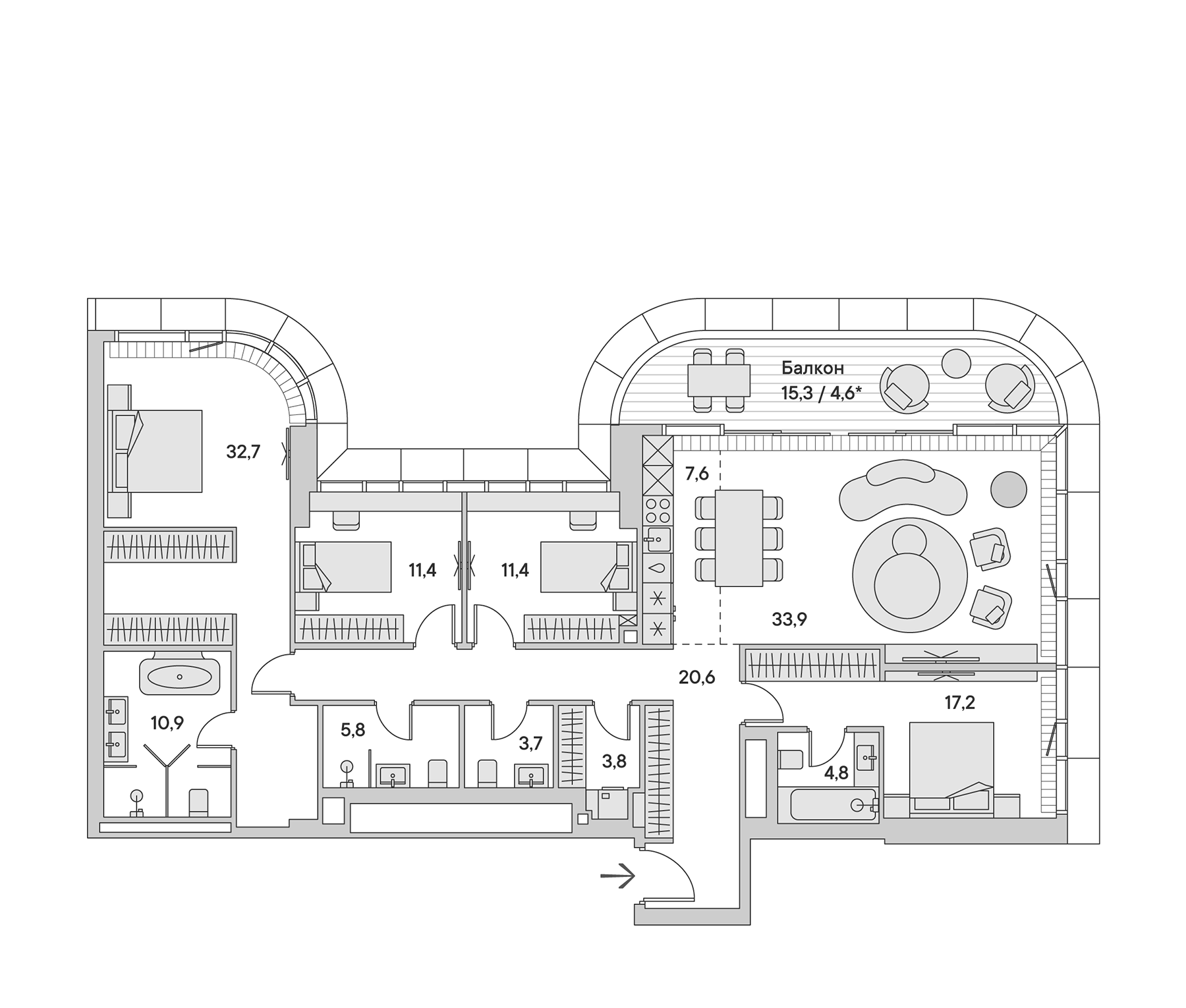 Планировка — Springs, 5-комн., 167 м²