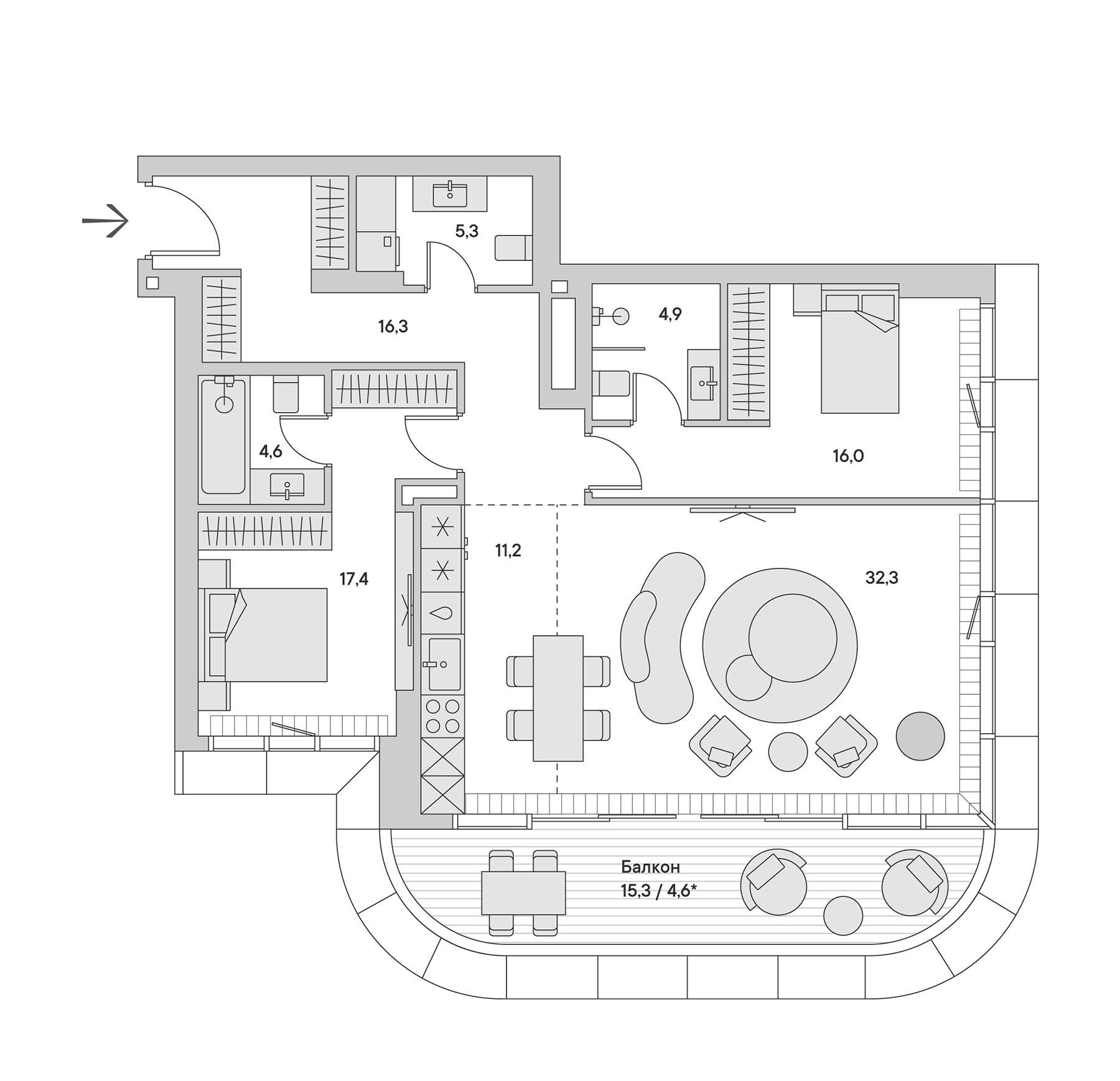 Планировка — Springs, 3-комн., 110 м²