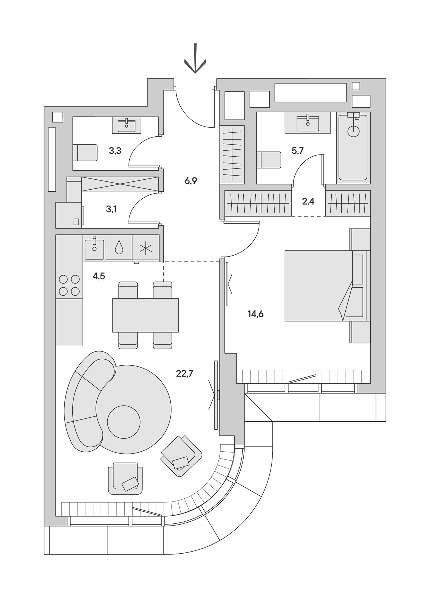 Планировка — Springs, 2-комн., 64 м²