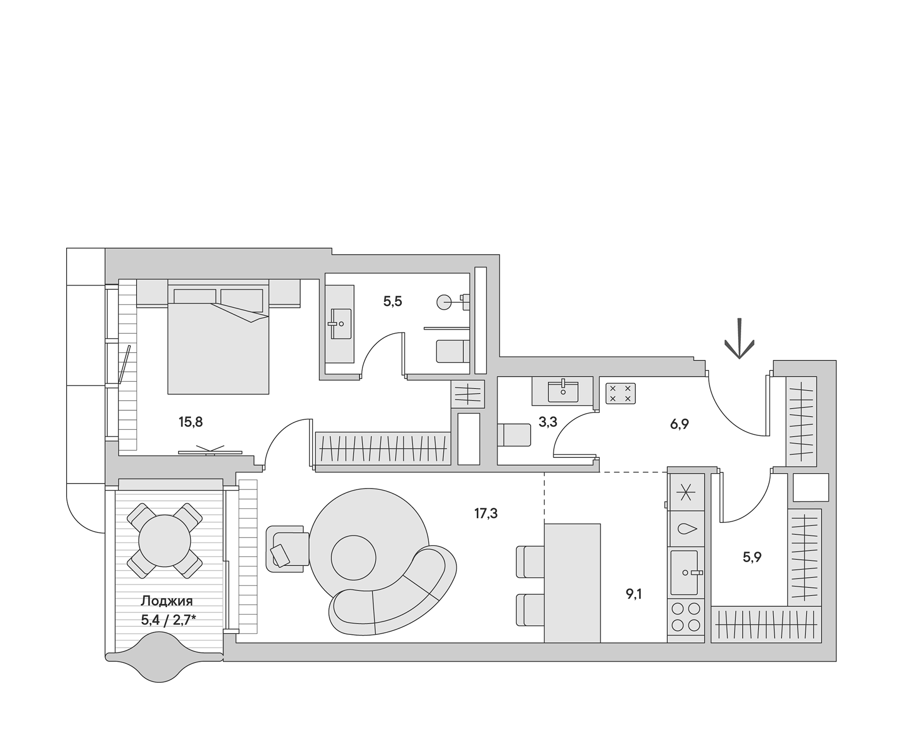 Планировка — Springs, 2-комн., 65 м²