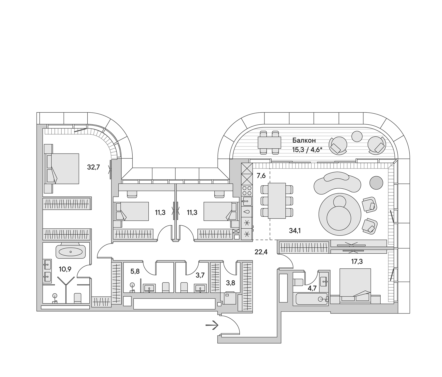 Планировка — Springs, 5-комн., 169 м²
