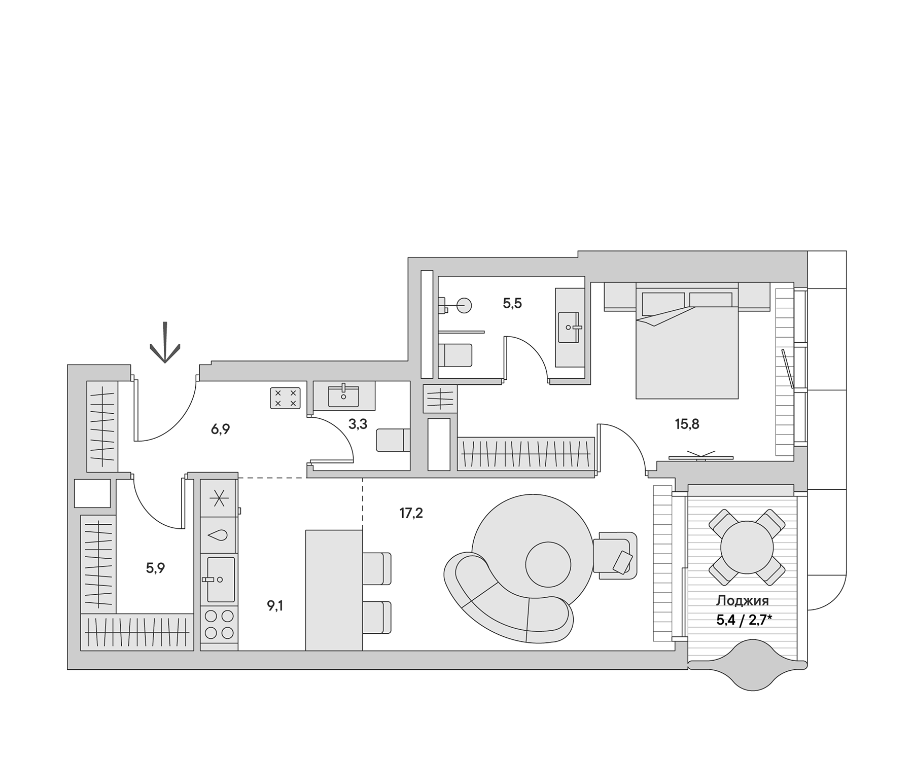 Планировка — Springs, 2-комн., 65 м²