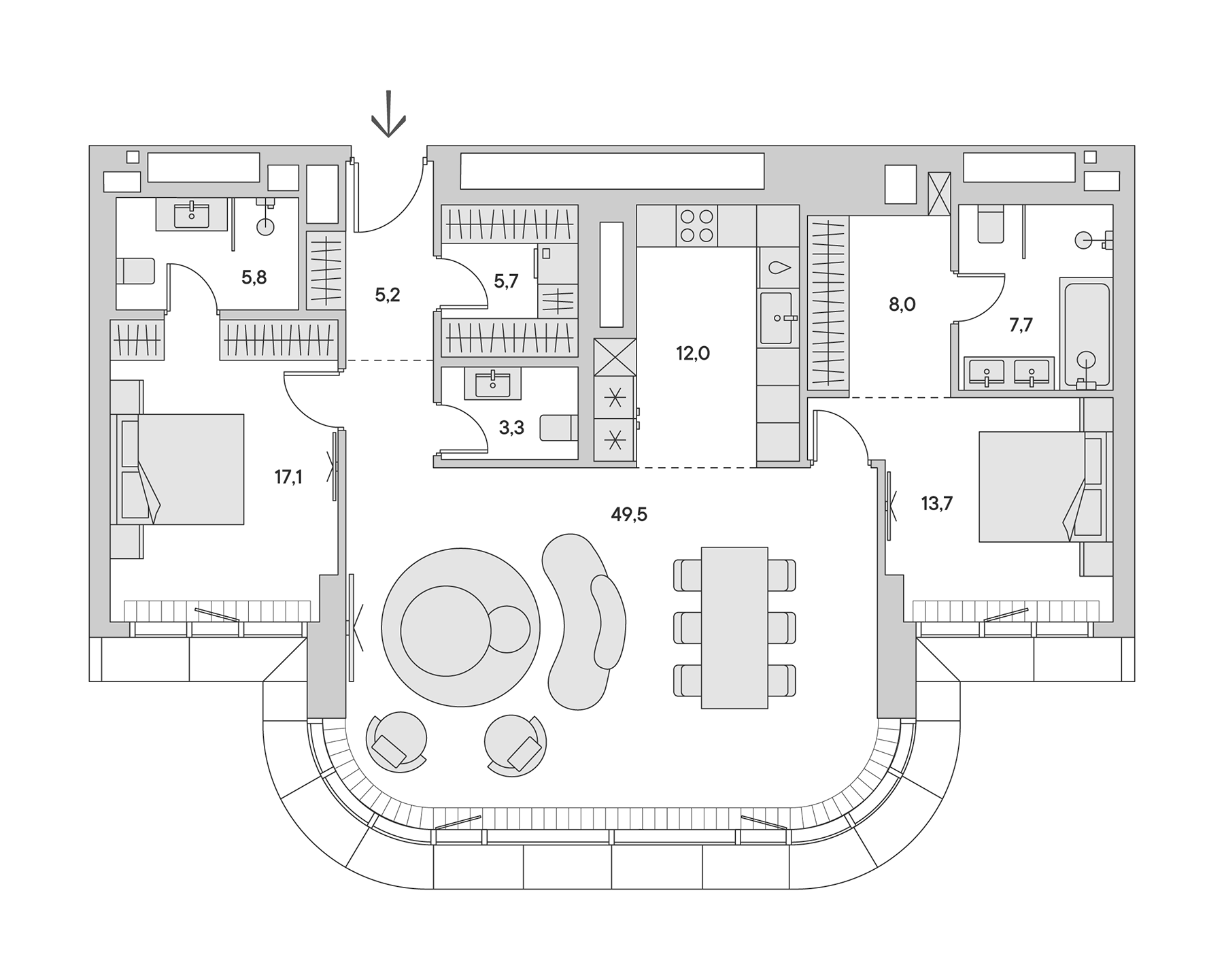 Планировка — Springs, 3-комн., 130 м²