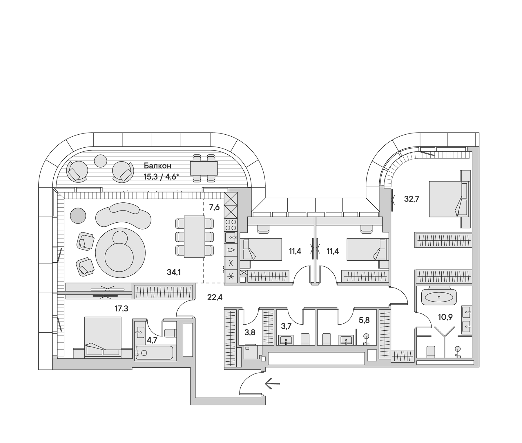 Планировка — Springs, 5-комн., 169 м²