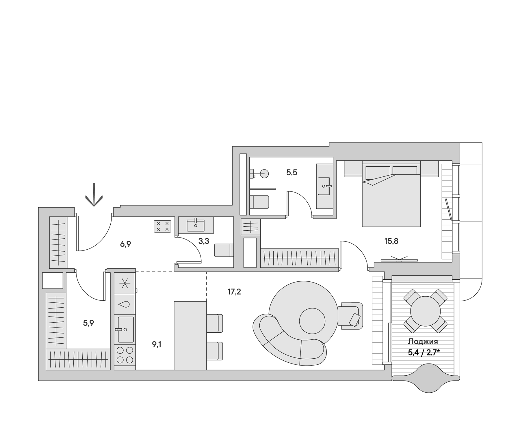 Планировка — Springs, 2-комн., 65 м²
