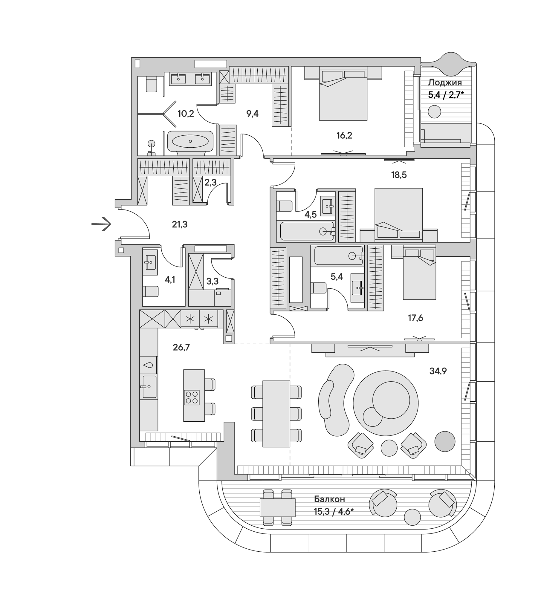 Планировка — Springs, 4-комн., 178 м²