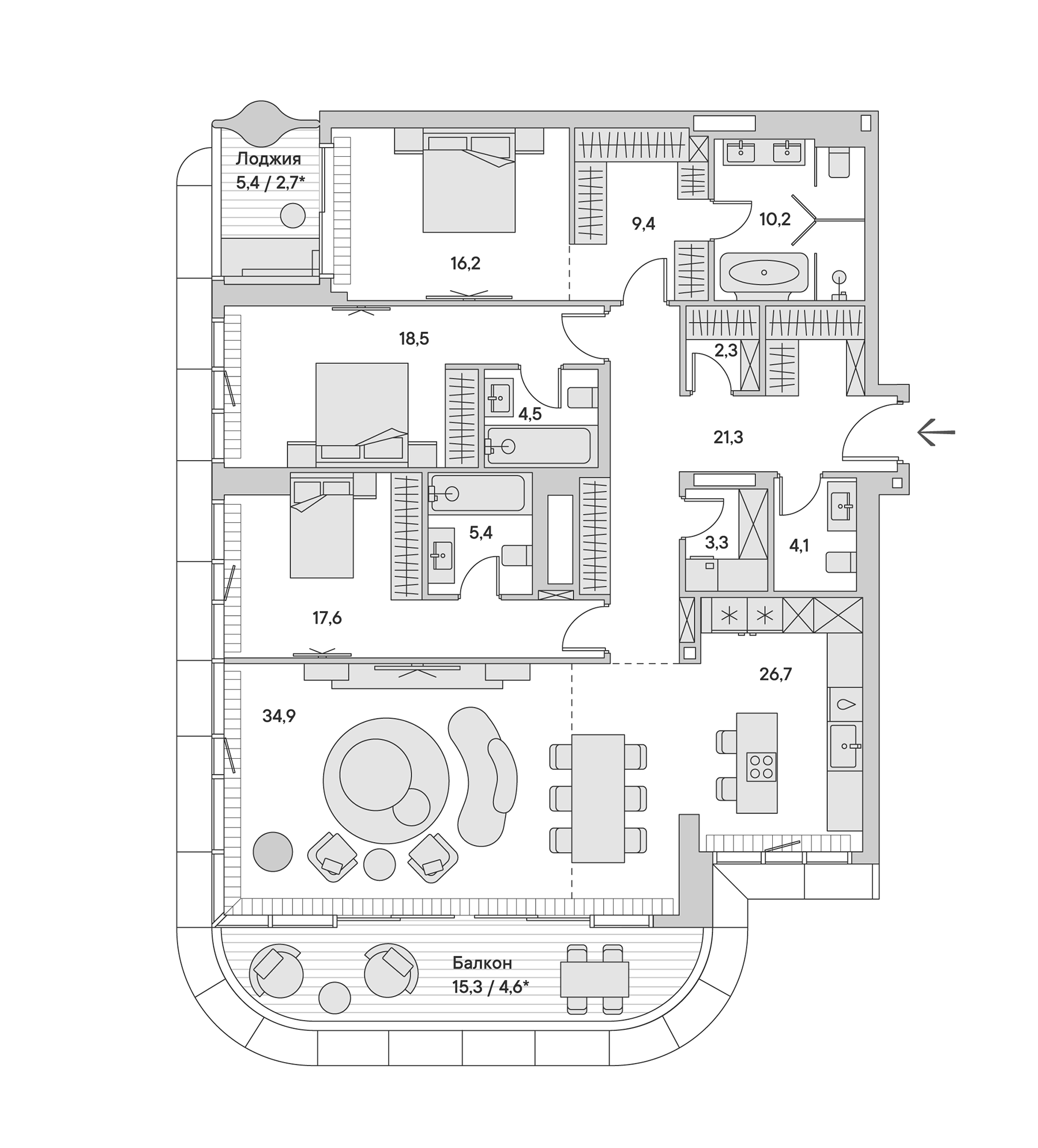 Планировка — Springs, 4-комн., 180 м²