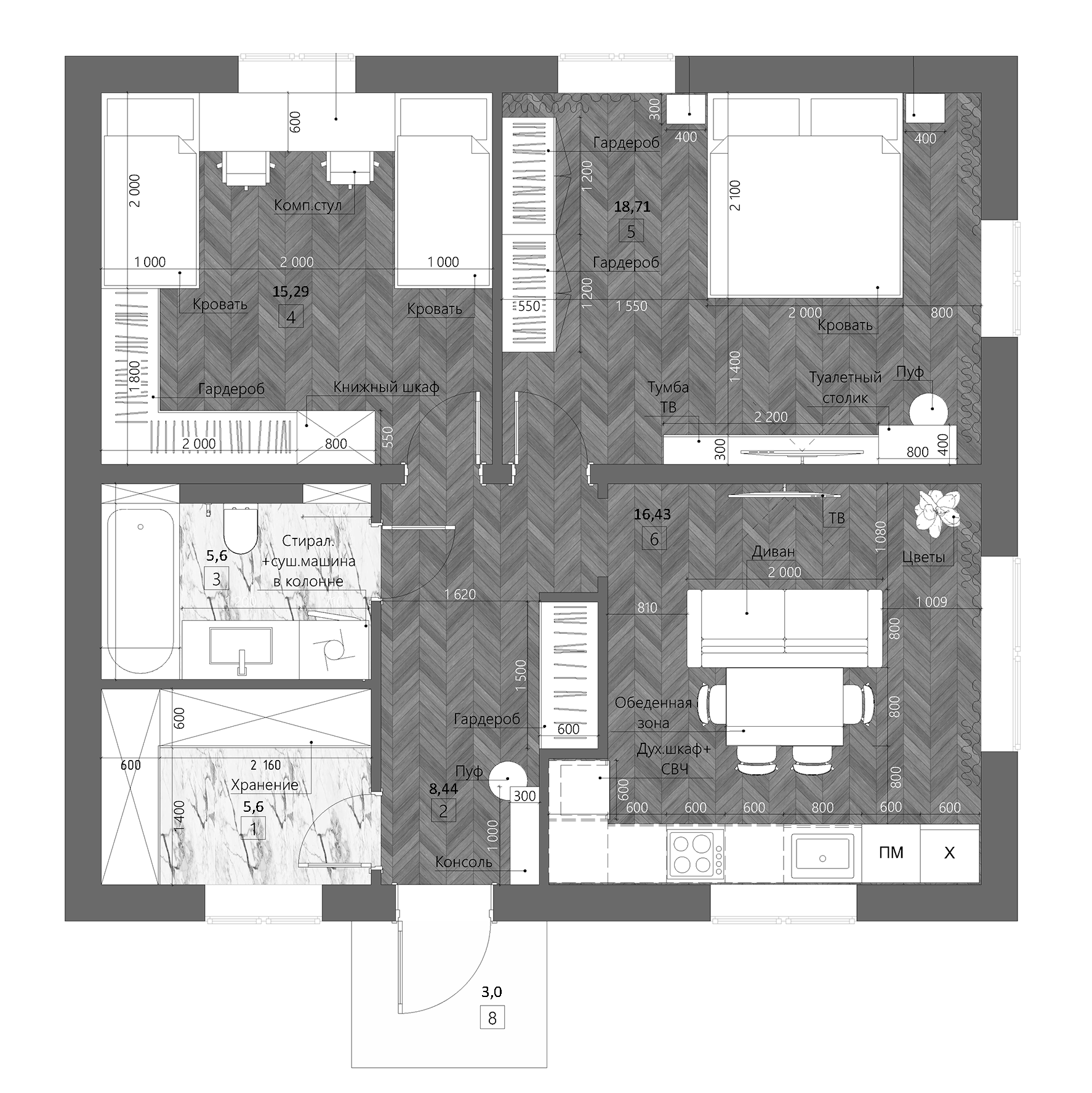 Планировка — Коттеджный поселок Каретный ряд, 2-комн., 70 м²