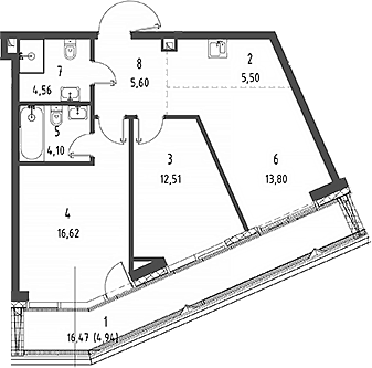 Планировка — Джойс, 3-комн., 63 м²