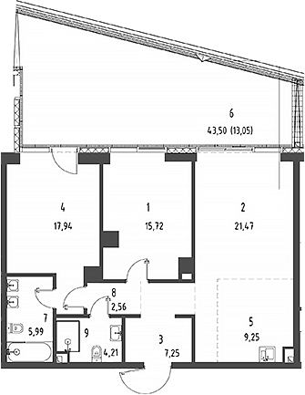 Планировка — Джойс, 3-комн., 86 м²
