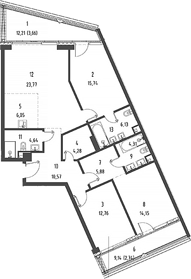 Планировка — Джойс, 4-комн., 109 м²