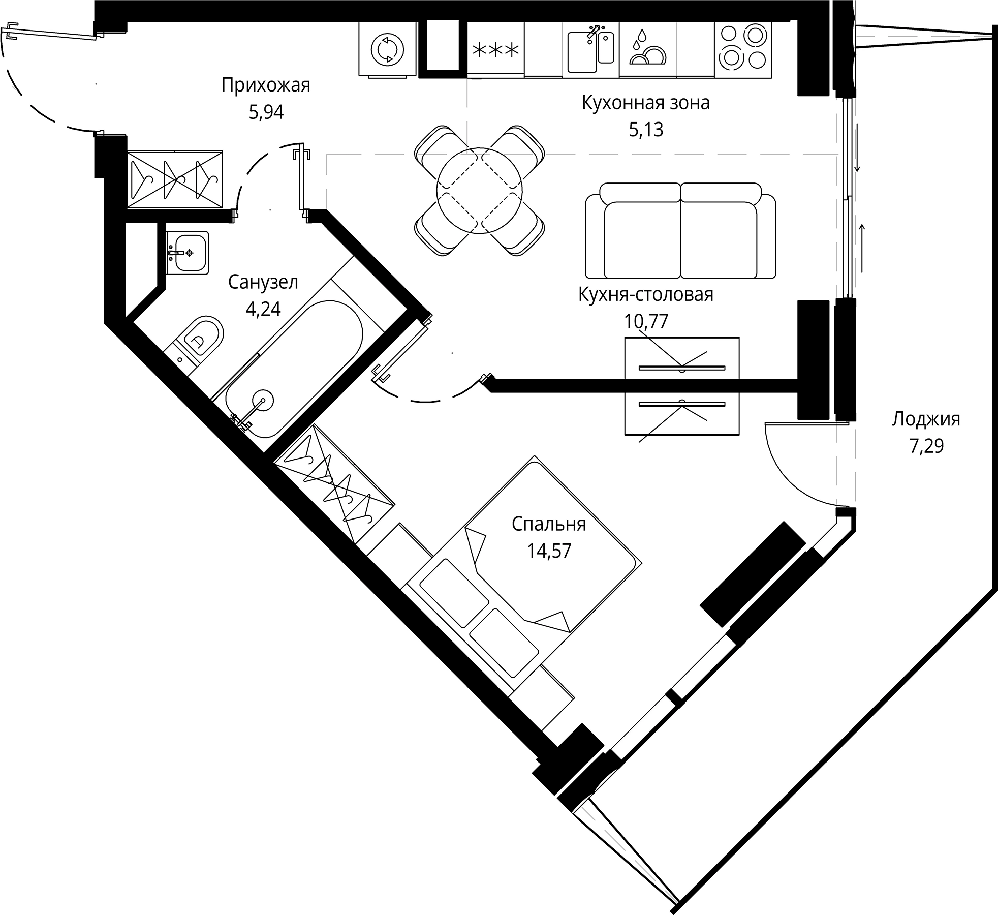 Планировка — Джойс, 2-комн., 41 м²