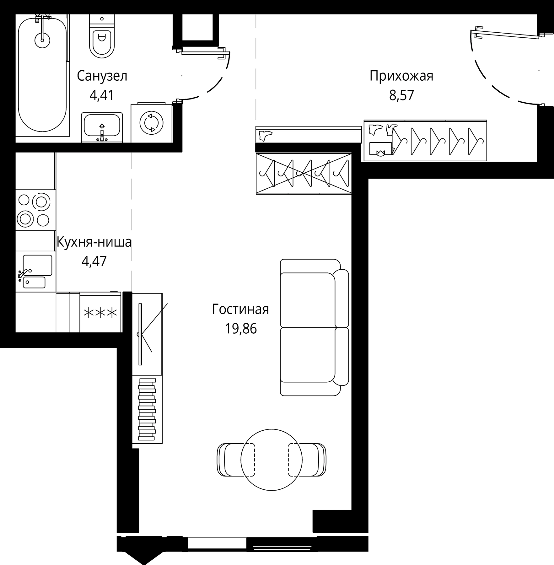 Планировка — Джойс, Студия, 37 м²