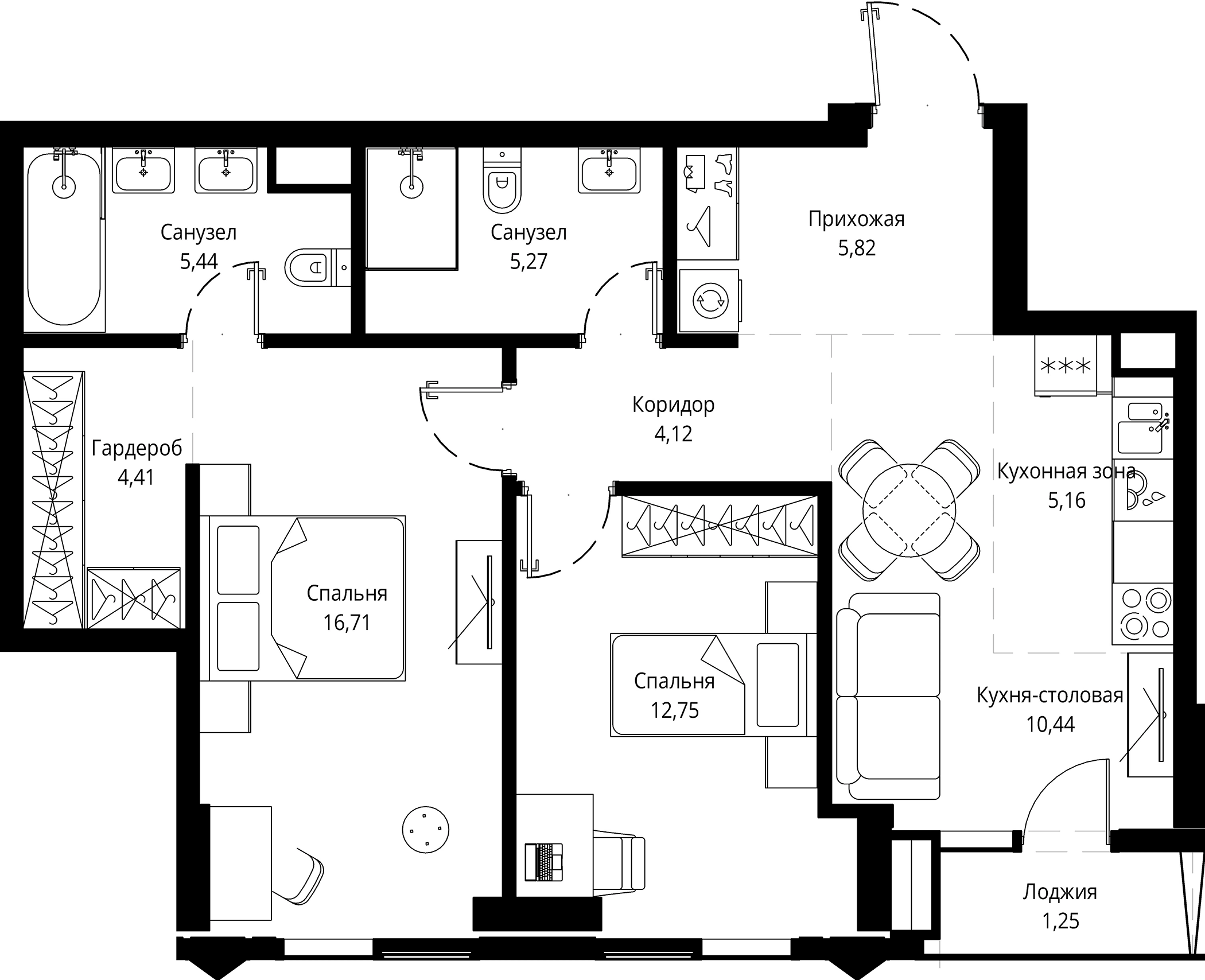 Планировка — Джойс, 3-комн., 70 м²