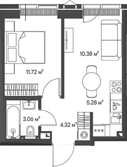 Планировка — Джойс, 2-комн., 35 м²