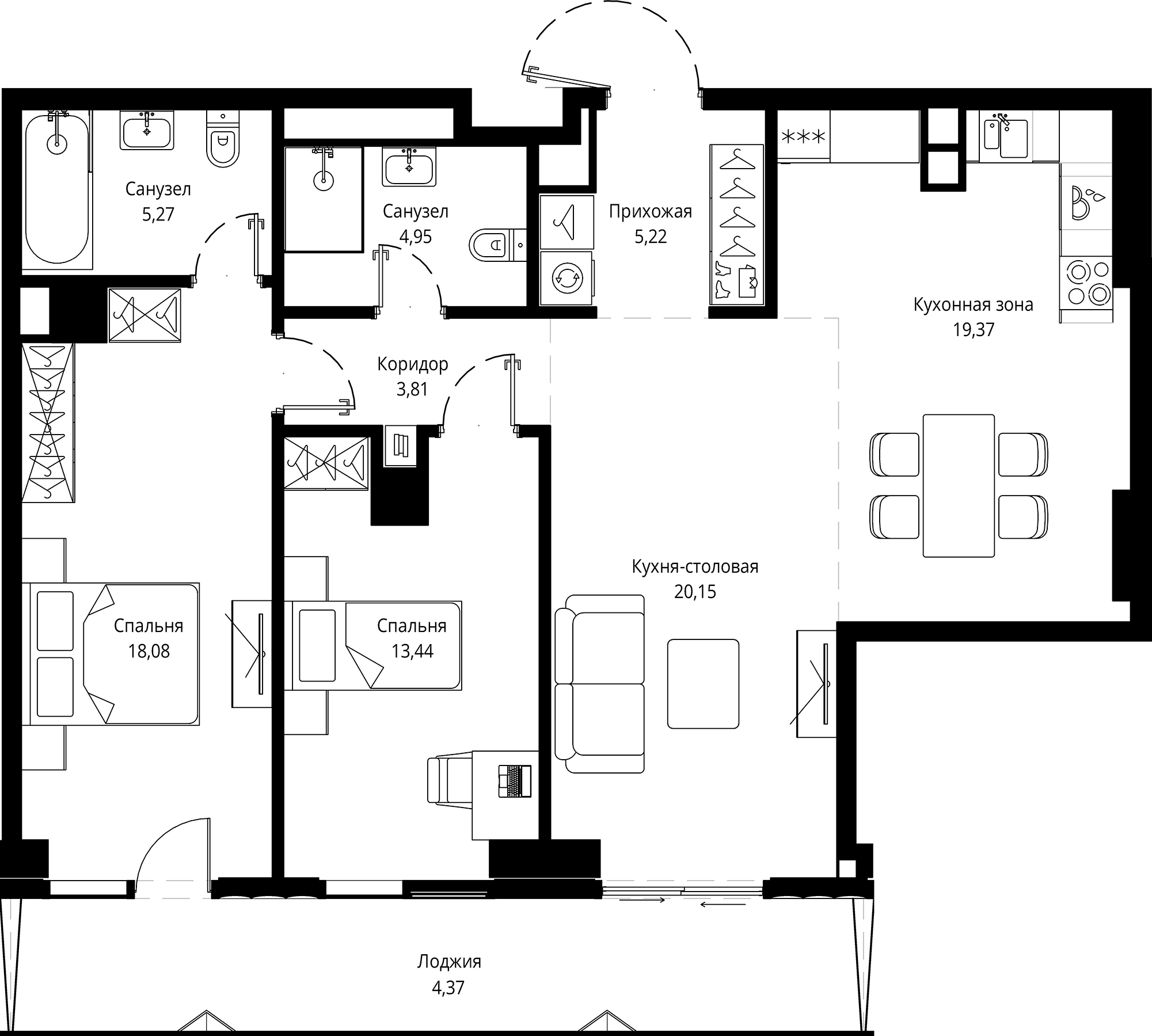 Планировка — Джойс, 3-комн., 92 м²