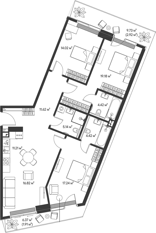Планировка — Джойс, 4-комн., 104 м²
