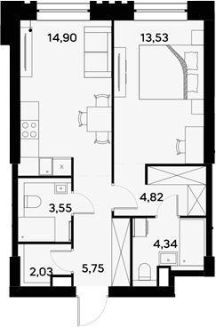 Планировка — UltimaCity, 1-комн., 49 м²