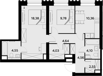 Планировка — UltimaCity, 2-комн., 63 м²