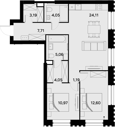 Планировка — UltimaCity, 3-комн., 73 м²