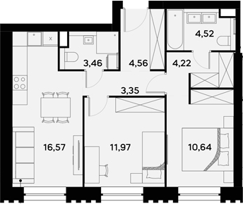 Планировка — UltimaCity, 3-комн., 59 м²