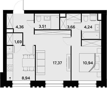 Планировка — UltimaCity, 2-комн., 55 м²