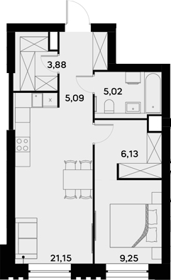 Планировка — UltimaCity, 2-комн., 51 м²