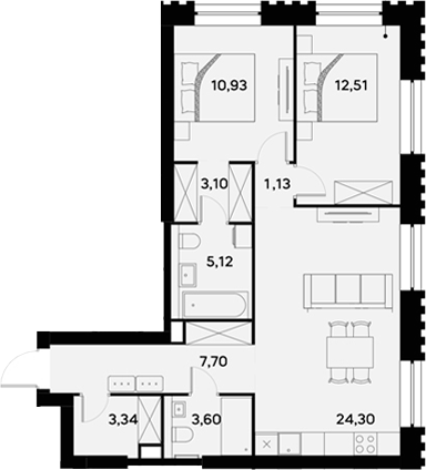 Планировка — UltimaCity, 3-комн., 72 м²