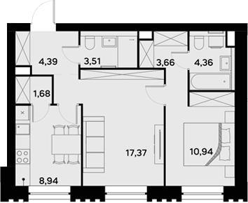 Планировка — UltimaCity, 2-комн., 55 м²