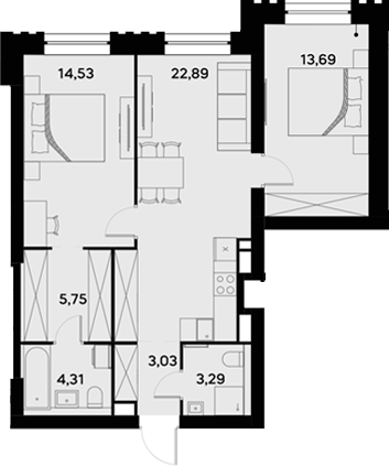 Планировка — UltimaCity, 3-комн., 67 м²