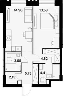 Планировка — UltimaCity, 1-комн., 49 м²
