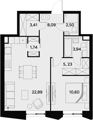 Планировка — UltimaCity, 2-комн., 58 м²
