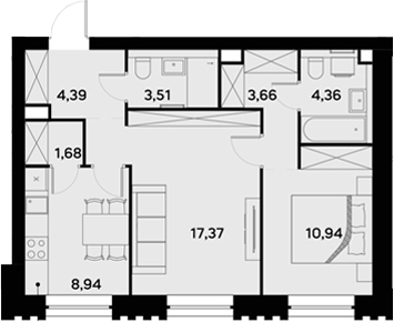 Планировка — UltimaCity, 2-комн., 55 м²