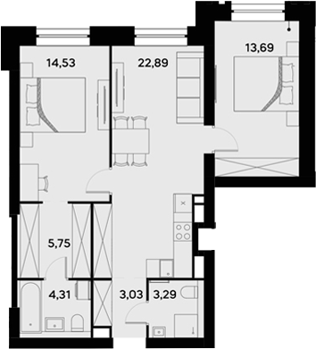 Планировка — UltimaCity, 3-комн., 67 м²