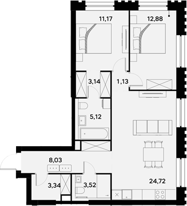 Планировка — UltimaCity, 3-комн., 73 м²