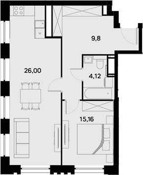 Планировка — UltimaCity, 2-комн., 55 м²