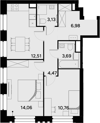 Планировка — UltimaCity, 2-комн., 56 м²