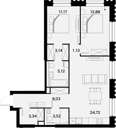 Планировка — UltimaCity, 3-комн., 73 м²
