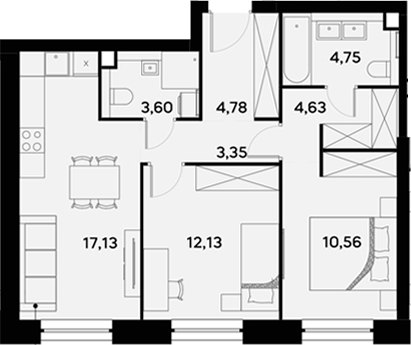 Планировка — UltimaCity, 3-комн., 61 м²
